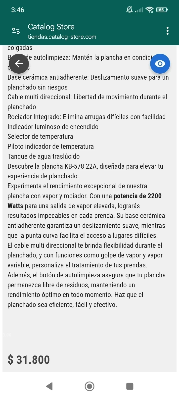 PLANCHA CON VAPOR Y ROCIADOR KEN BROWN 7