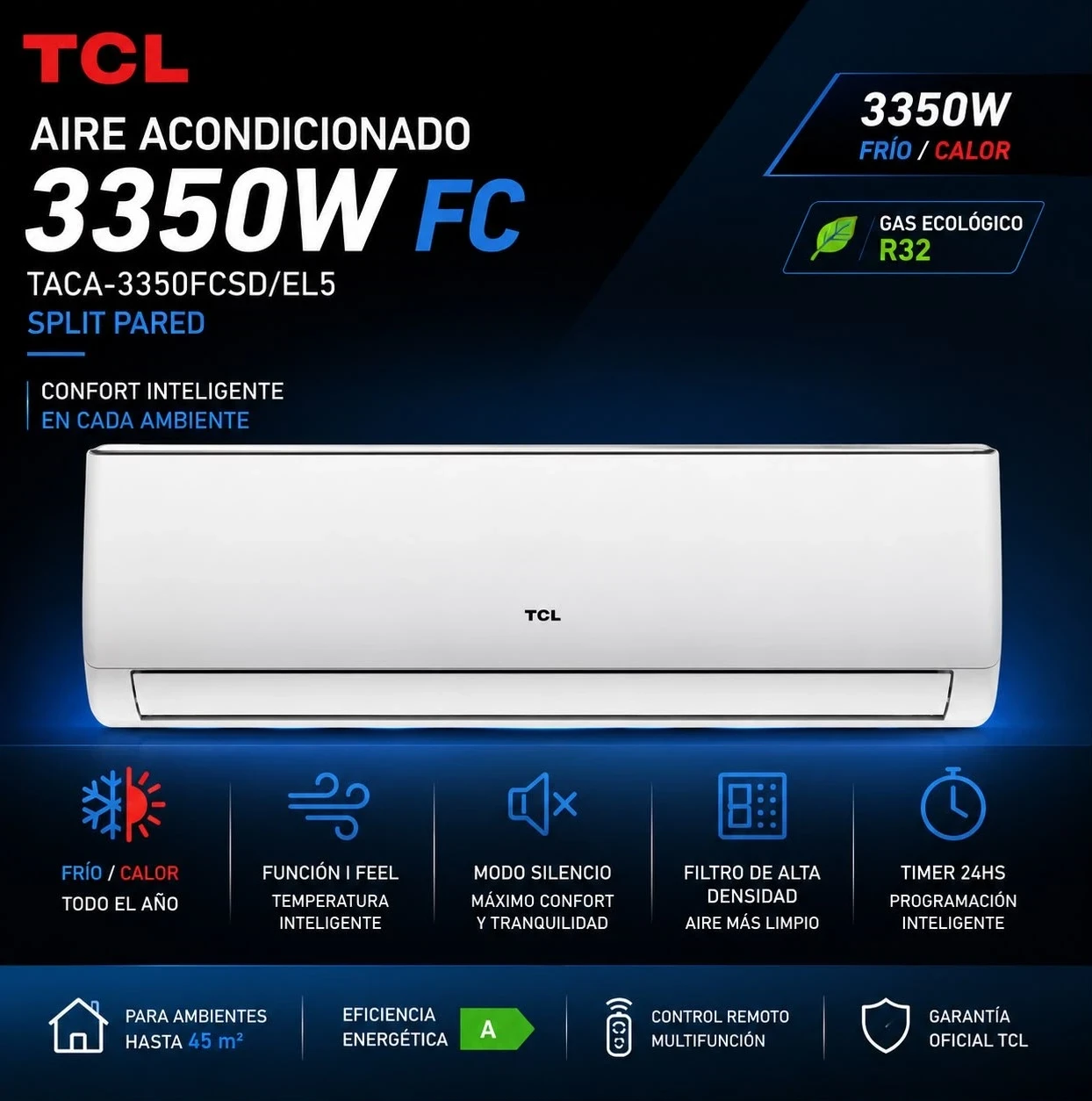 ❄️🔥 *AIRE ACONDICIONADO TCL 3350w frío/calor