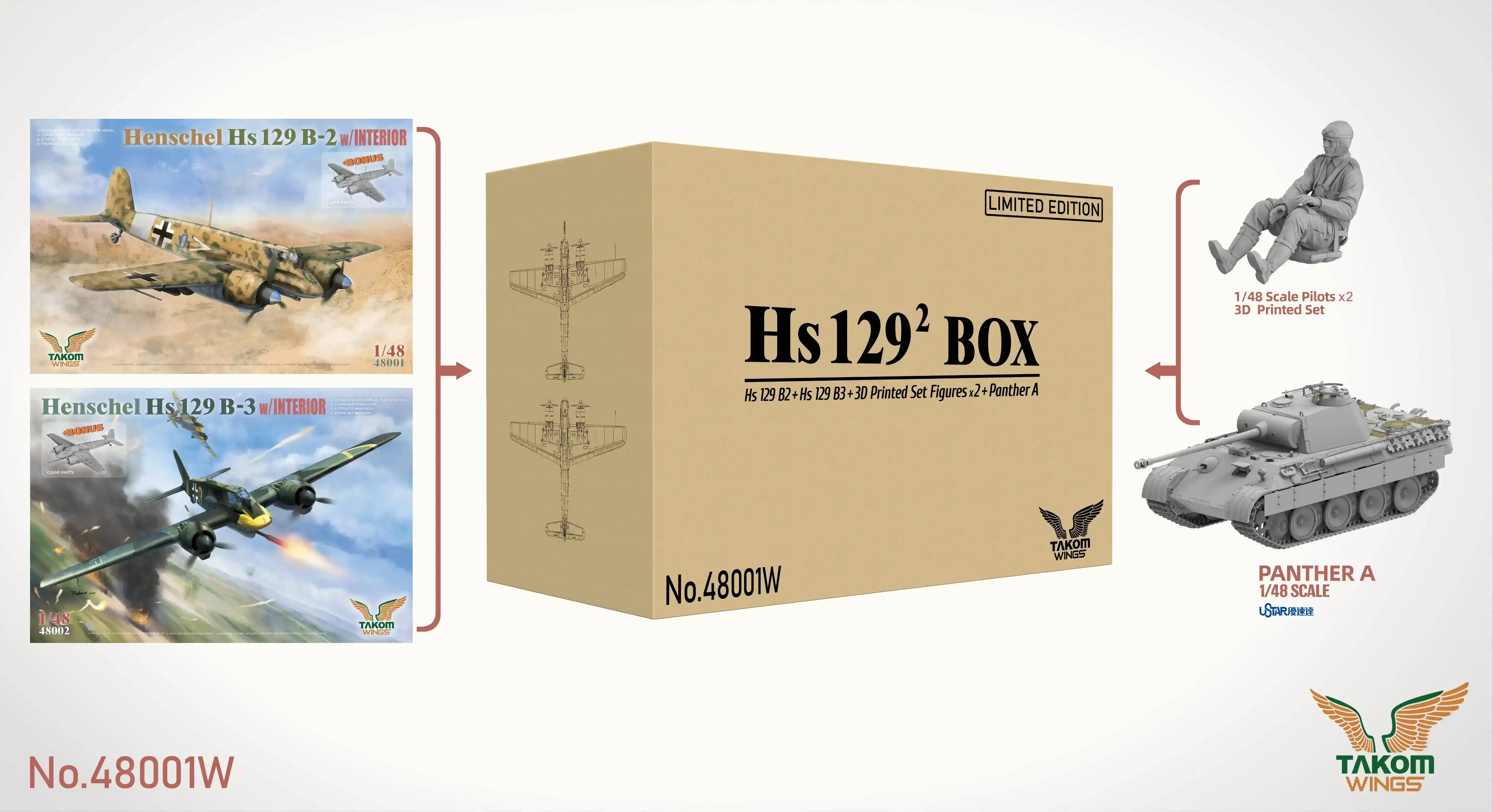 1/48 Henschel Hs129 Box (TKO48001 + TKO48002 + Panther A & Pilot Figure) Limited Edition