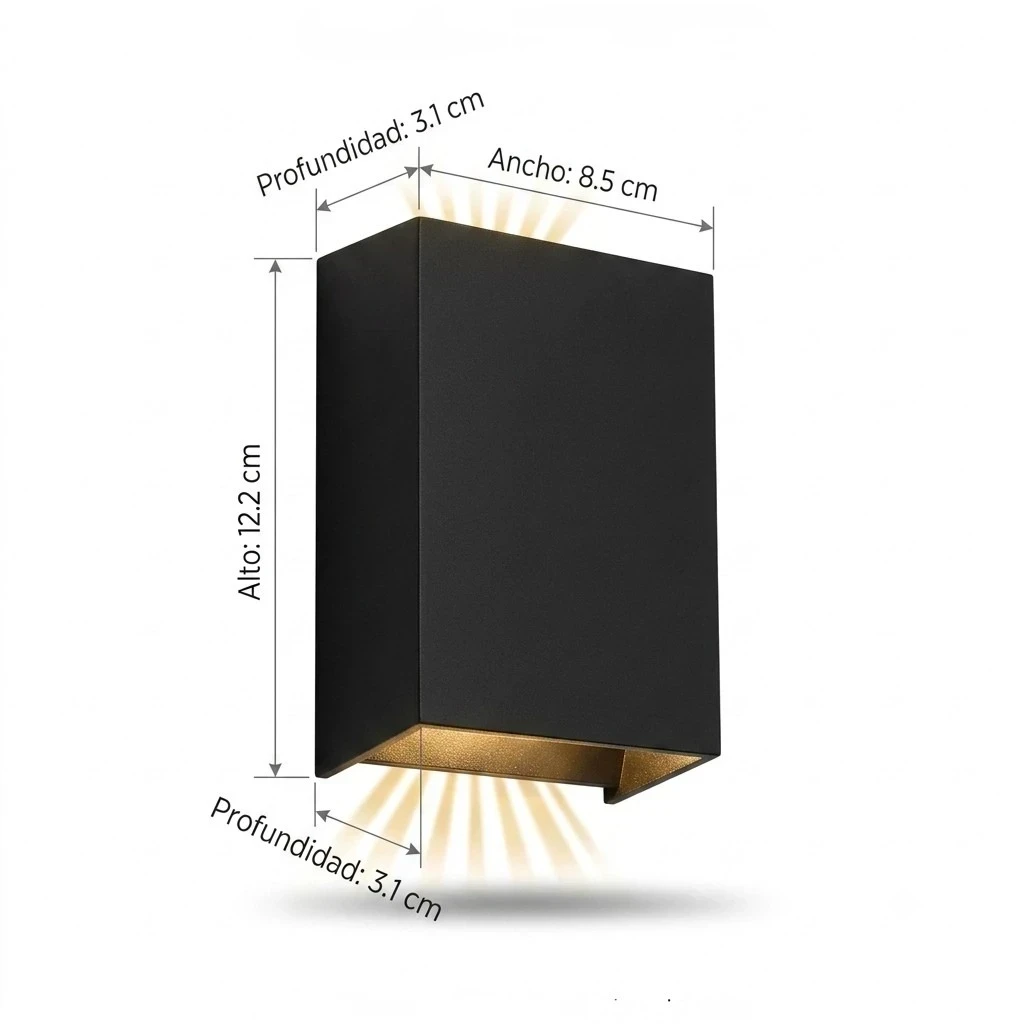 APLIQUE DE PARED NEGRO 4W 3000K 2 LED M: 122*85*31MM IP65 AC 110-260V INCLUYE 2 PEGATINAS REJILLAS 3