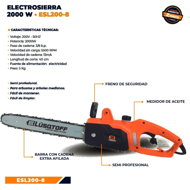 Electrosierra Motosierra Lüsqtoff ESL200-8 2000w 6