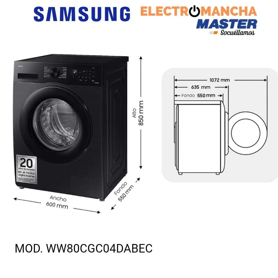 LAVADORA SAMSUNG WW80CGC04DABEC 8 KILOS 1400 RPM A NEGRA 2