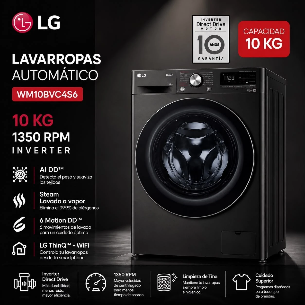 LAVARROPAS LG 10KG WM10BVC4S6 INVERTER SILVER 1350RPM*