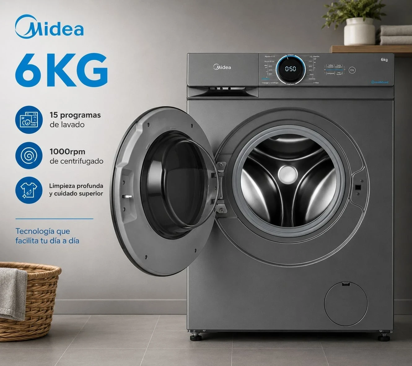 LAVARROPAS MIDEA 6KG TITANIUM 