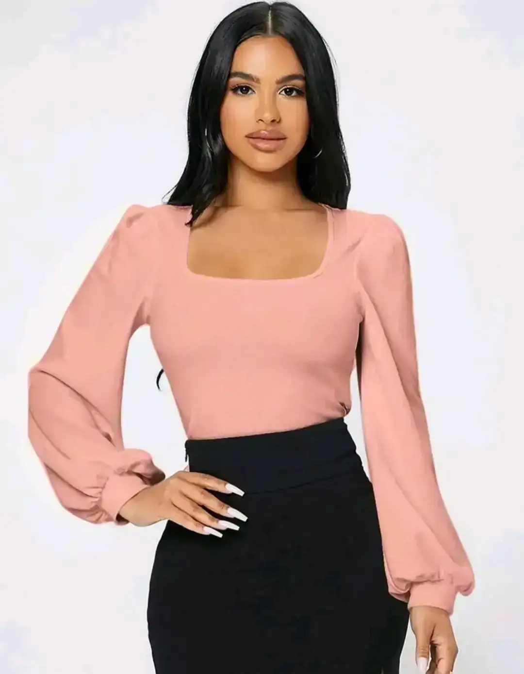Camiseta cuello cuadrado manga farol rosa viejo