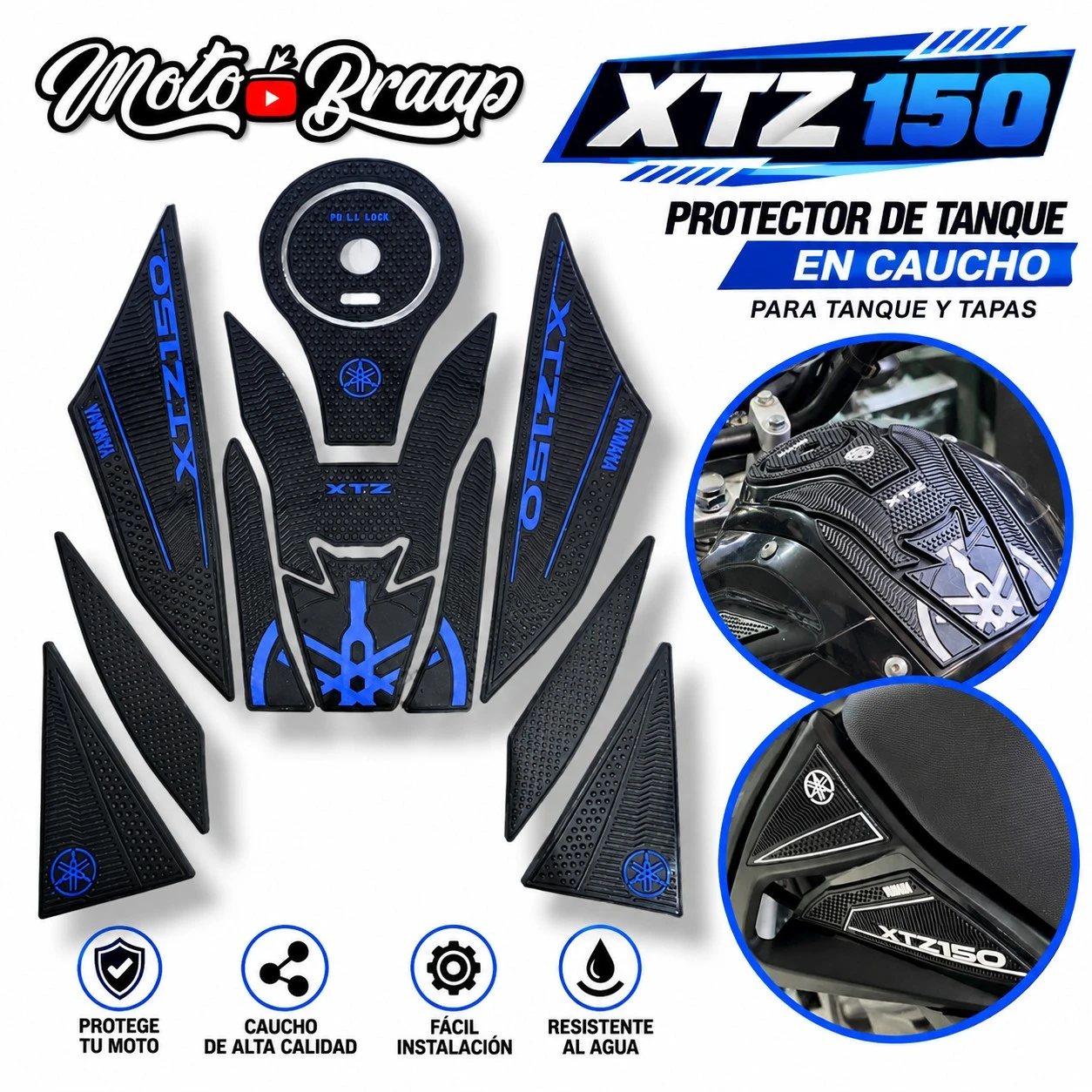 XTZ 150 Protector de tanque caucho negro azul