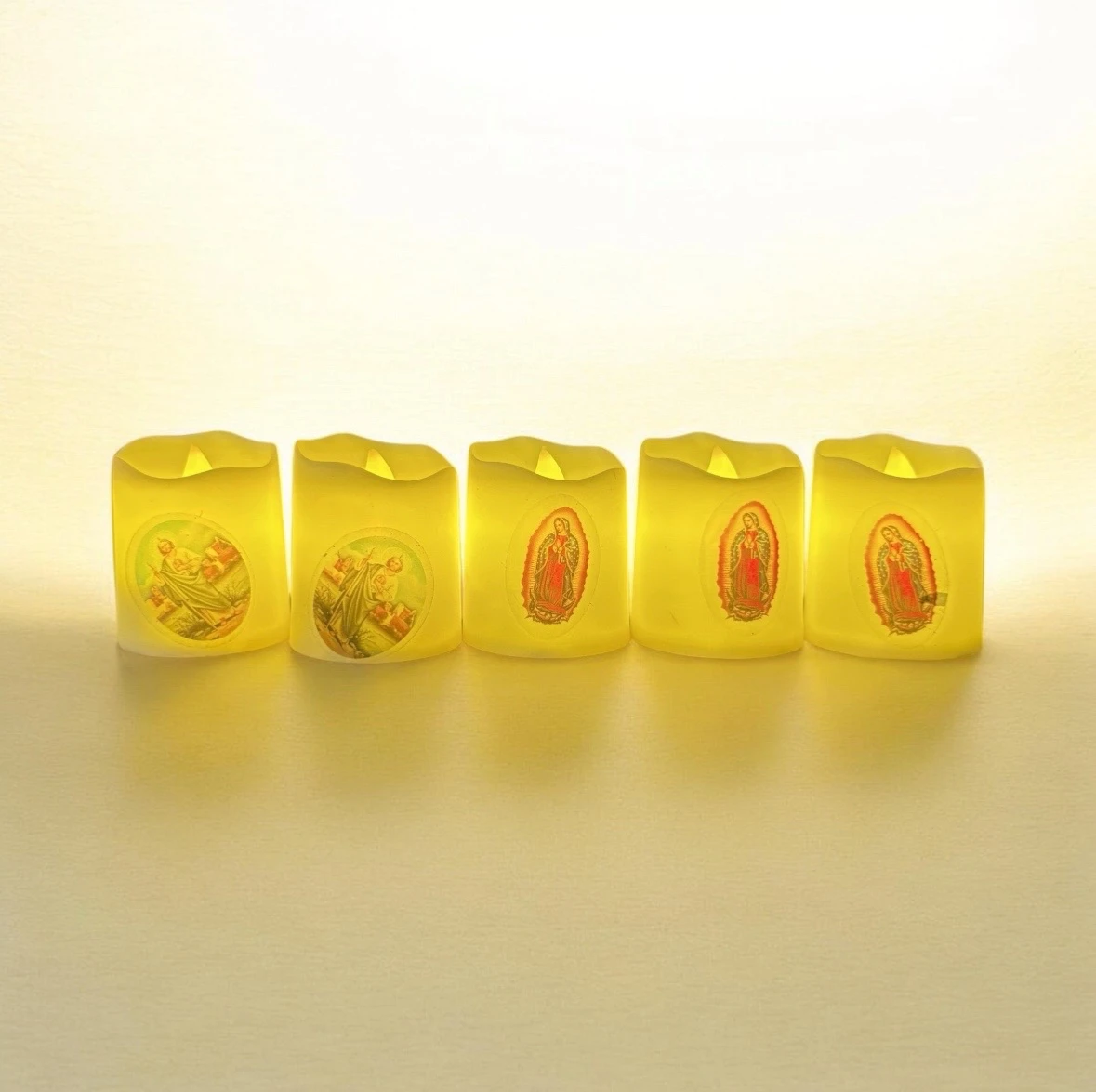 12 velas led 5 cm con imagen de maria y san judas tadeo  2