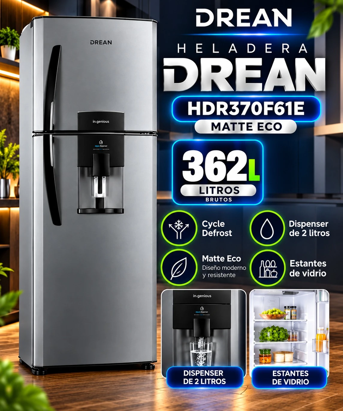 Heladera Drean HDR370F61E Matte Eco