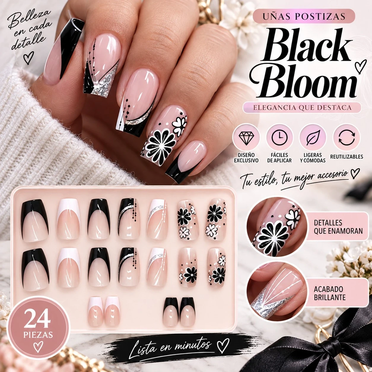 lumera caja de uñas press black blomm 