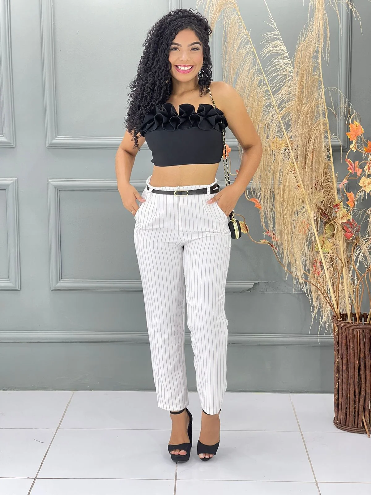calça zara risca de giz com cinto 7