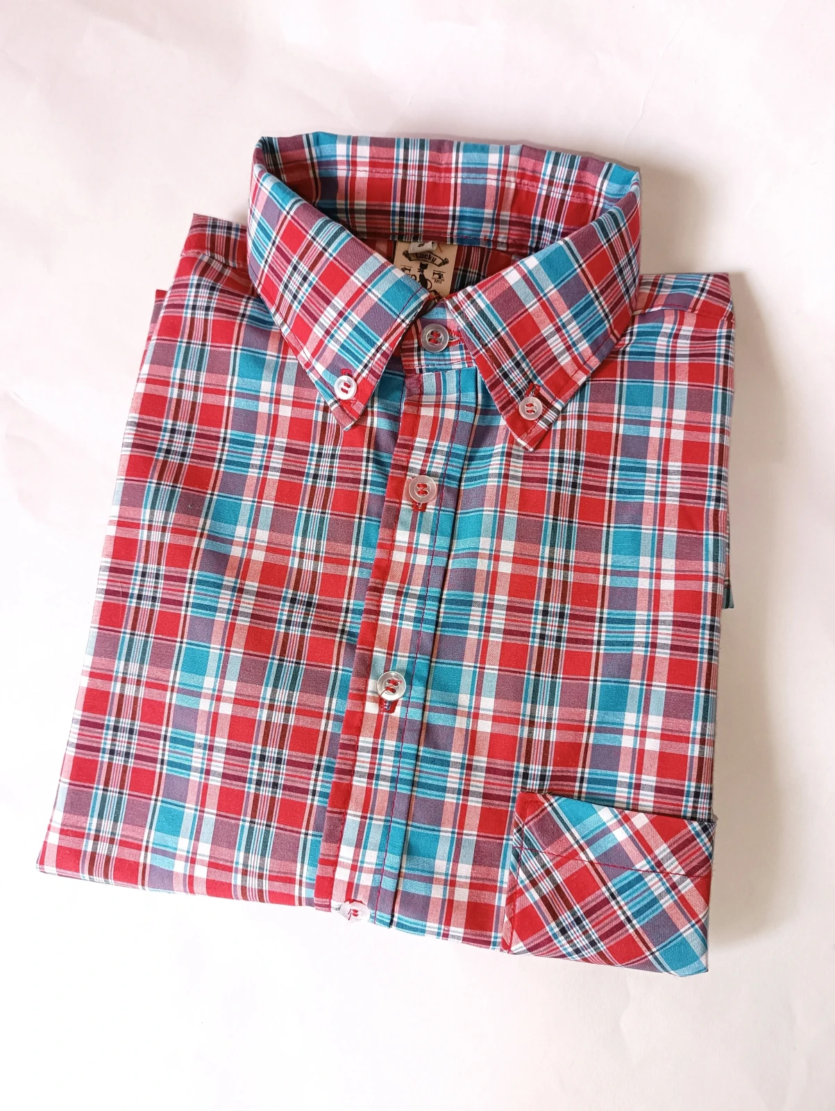 Camisa cuadros rojos con azul 