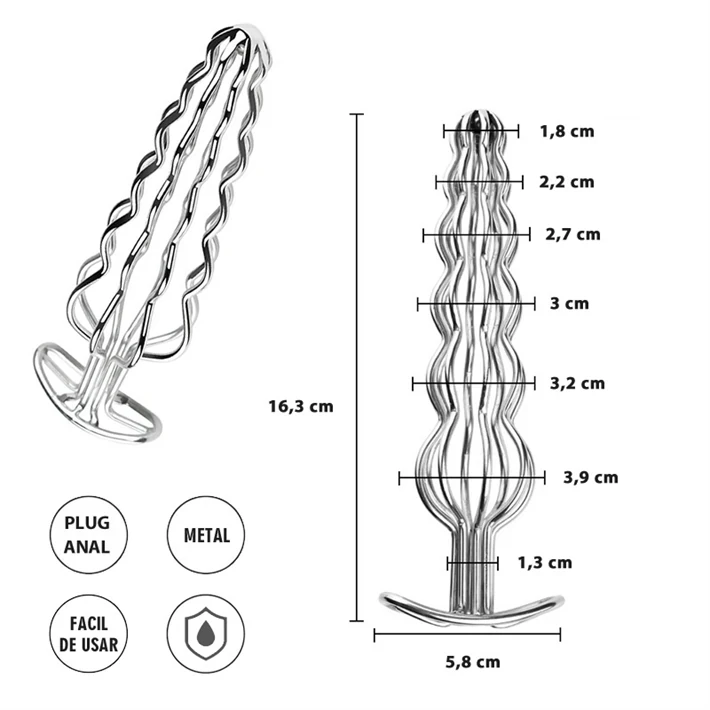 Plug anal metalico hueco de seis bolas