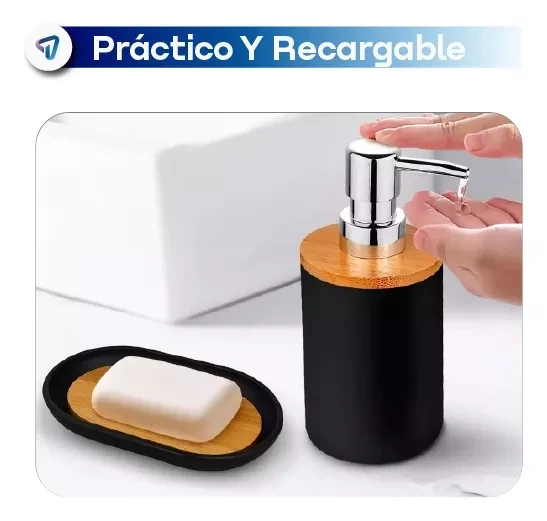 Set De Accesorios De Baño 6 Piezas En Bambú Elegante Color Negro Waggs Accb07 3