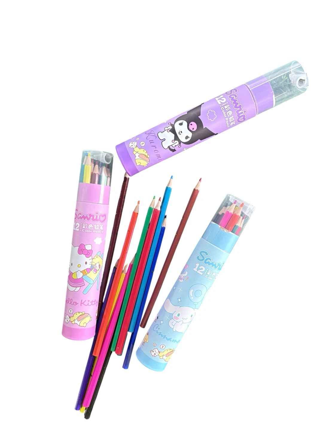 Set de 12 Lápices de Colores Sanrio con Sacapuntas Integrado - Kuromi, Hello Kitty, Cinnamoroll 2