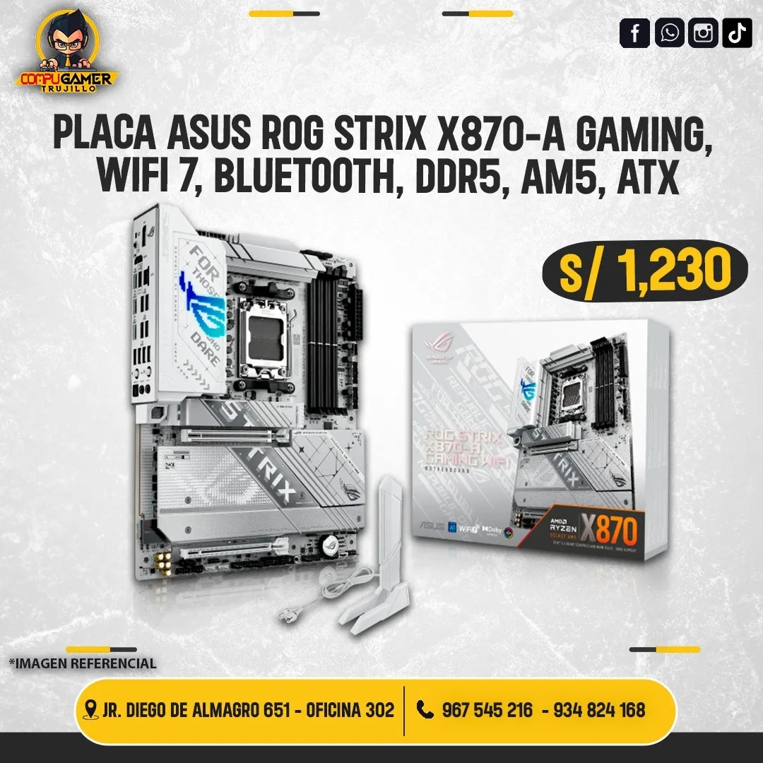 PLACA ASUS ROG STRIX X870-A GAMING, WIFI 7, BLUETOOTH, DDR5, ATX 