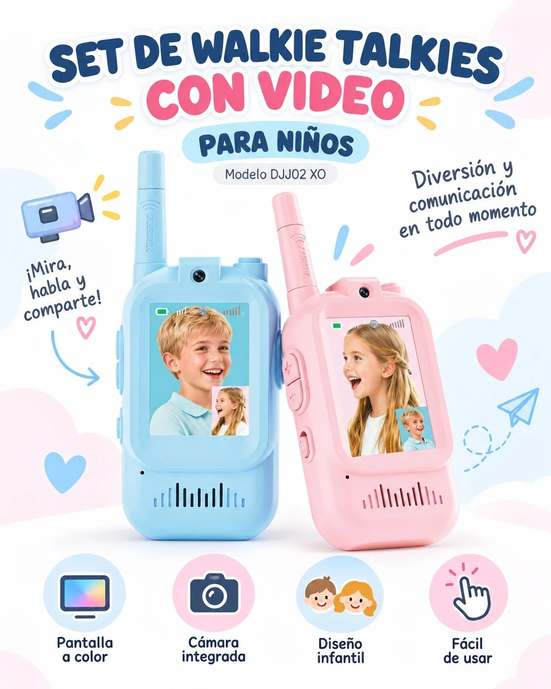 SET DE WALKIE TALKIES CON VIDEO PARA NIÑOS DJJ02 XO