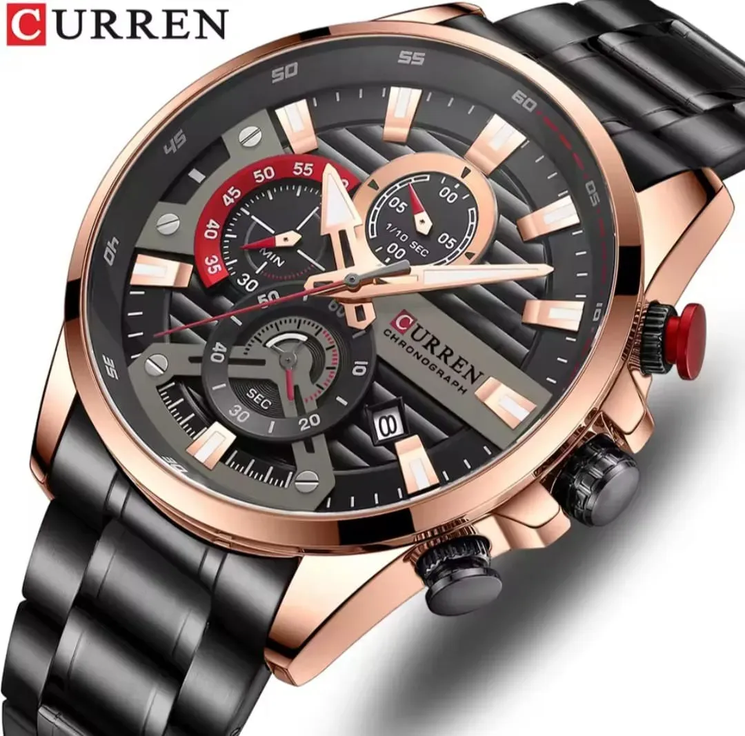Reloj Curren Original Acero Cronografo 8415 Negro Cobrizo Fondo Negro