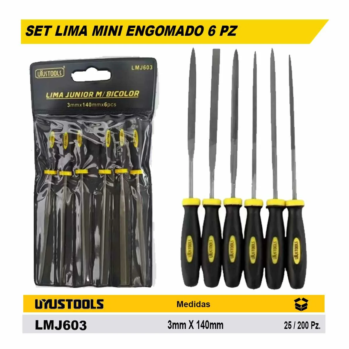SET LIMA MINI ENGOMADO UYUST 6 PZ 3mmX140mm