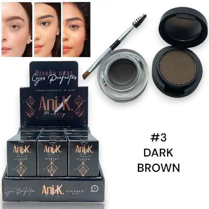 Betun 2en1 + sombra de cejas con brocha aplicadora doble anik #03 dark brown