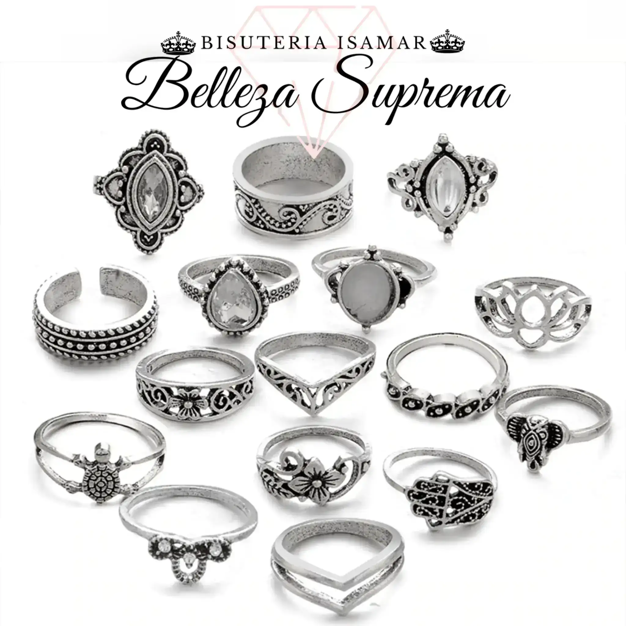 SET DE 16 ANILLOS PLATA  2