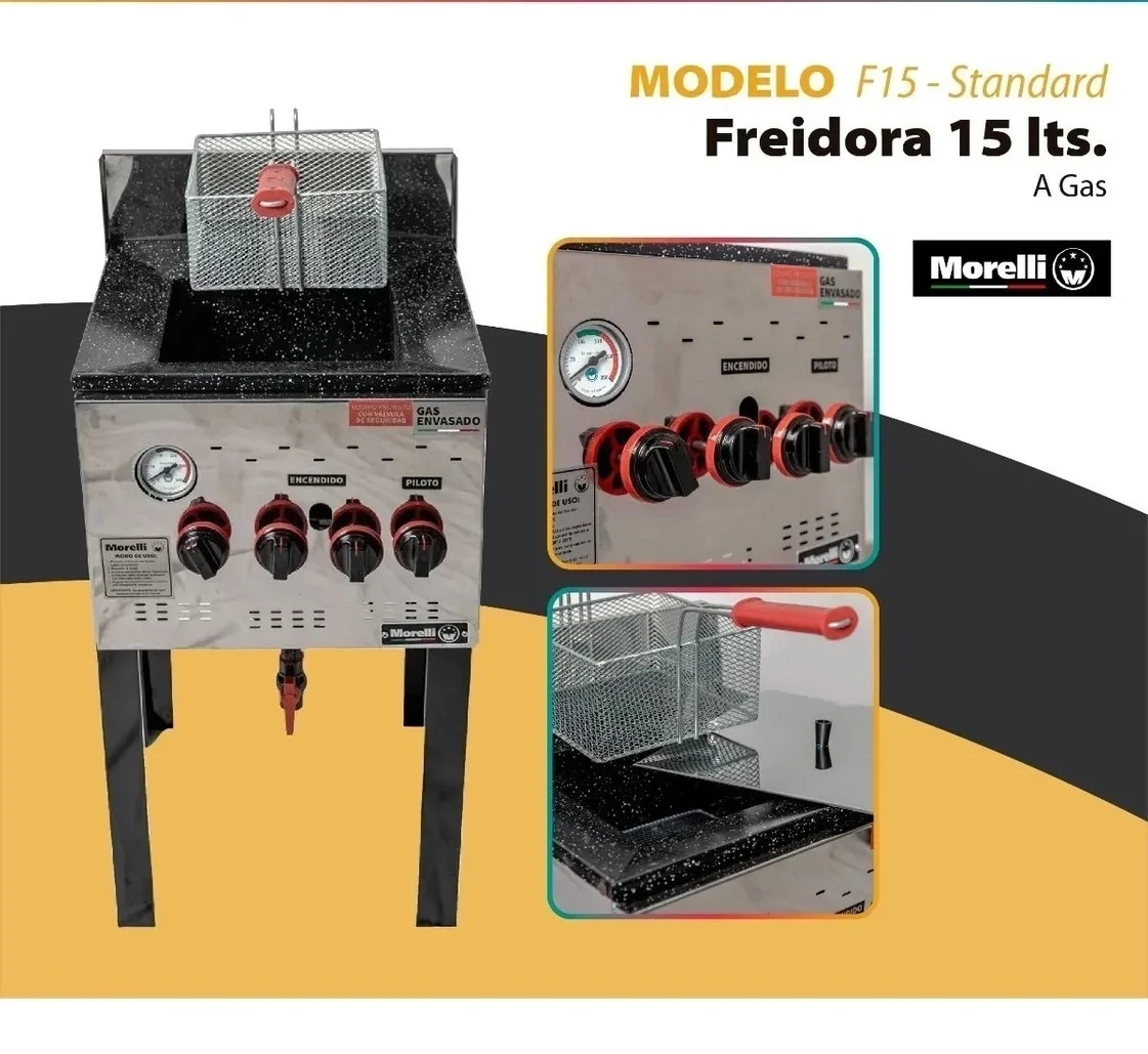 FREIDORA MORELLI A GAS ENVASADO F-15 STANDAR PARA 15 LITROS‼️SOLO POR PEDIDOS‼️ 