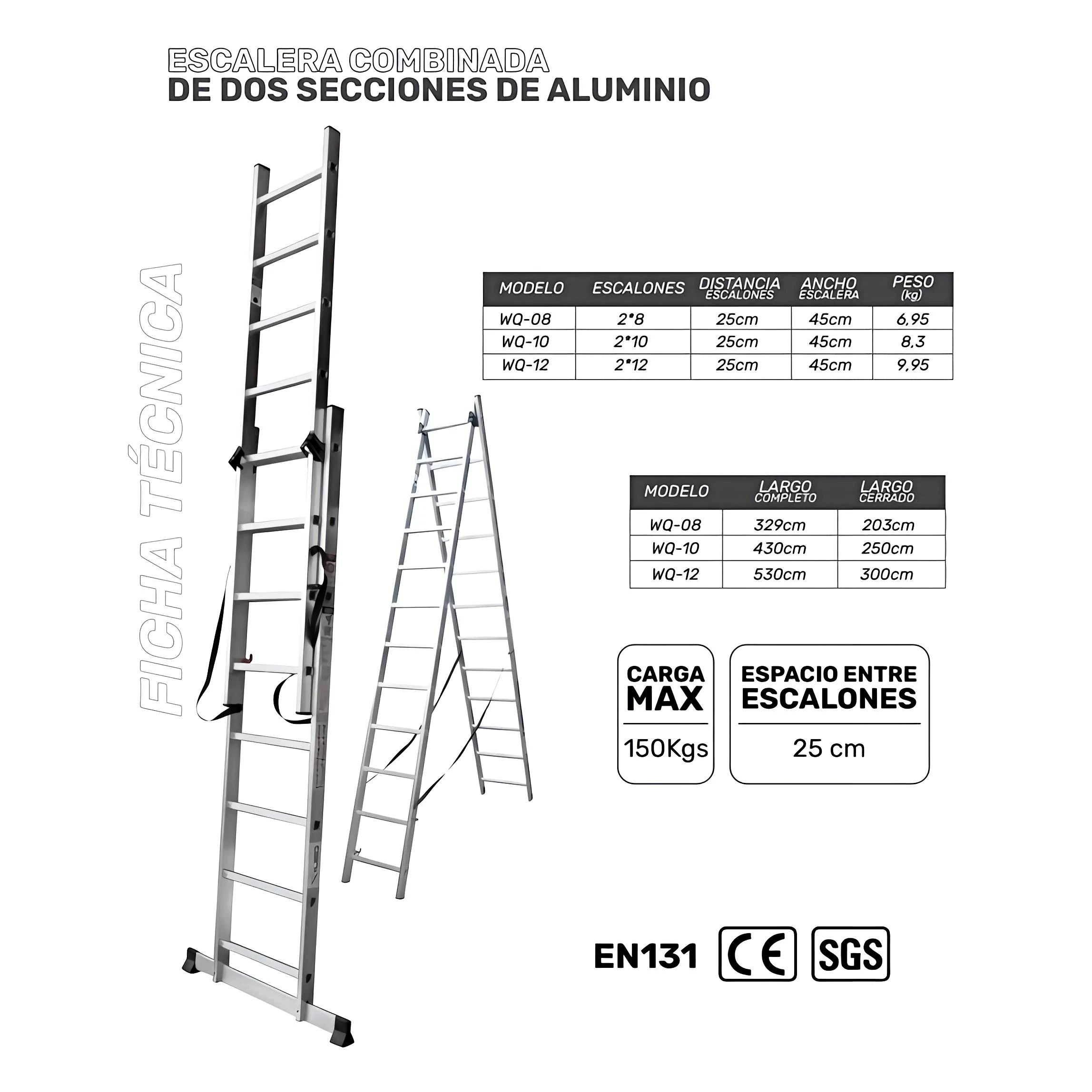 ESCALERA ALUMINIO COMBINADA 2 SECCIONES