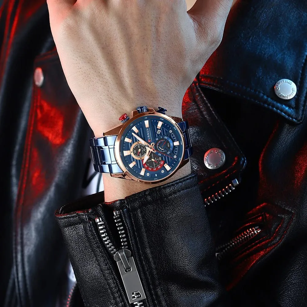 Reloj Curren Original Acero Cronografo 8415 Azul Cobrizo Fondo Azul 2