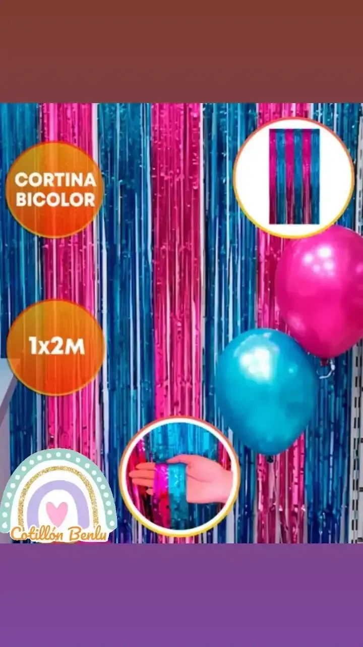 Cortina metalizada bicolor 1x2 metros (6 franjas)  2
