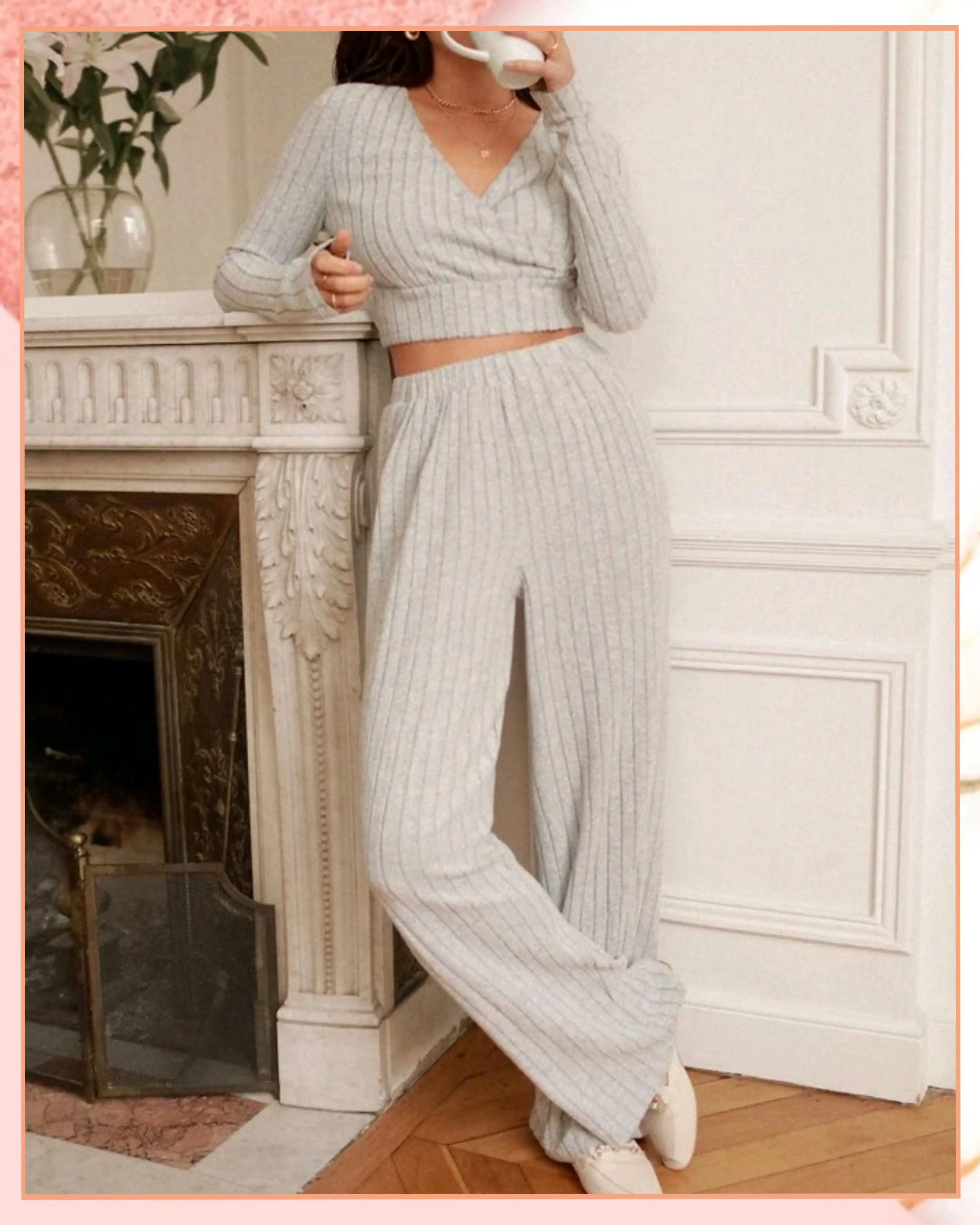 M - Conjunto de top mangas largas y pantalón ancho 