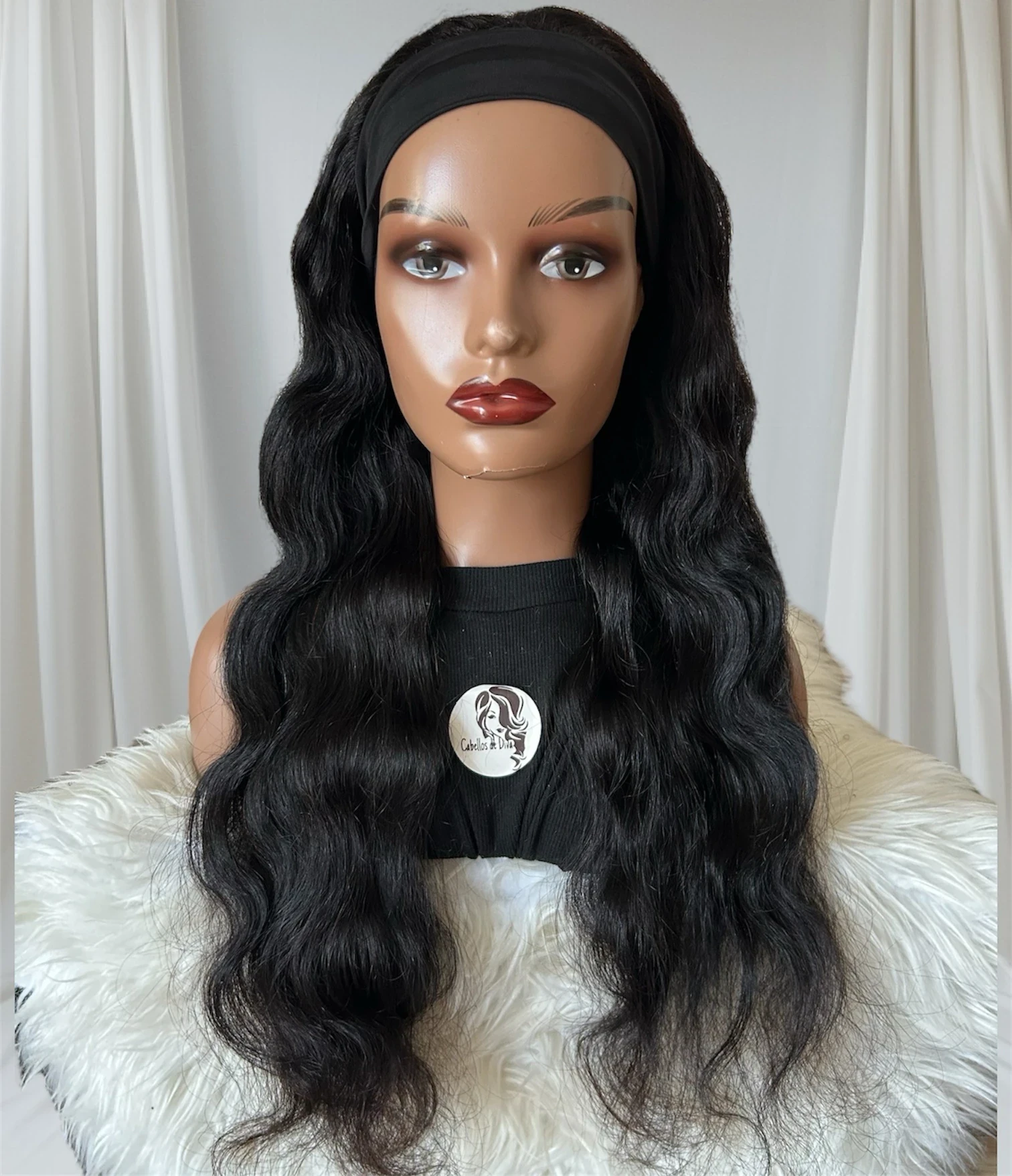 Peluca de cabello humano, 22 pulgadas , con diadema  3