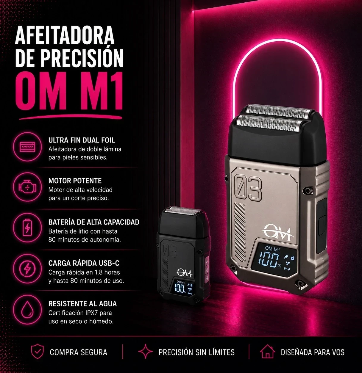 Afeitadora OM electrica usb recargable