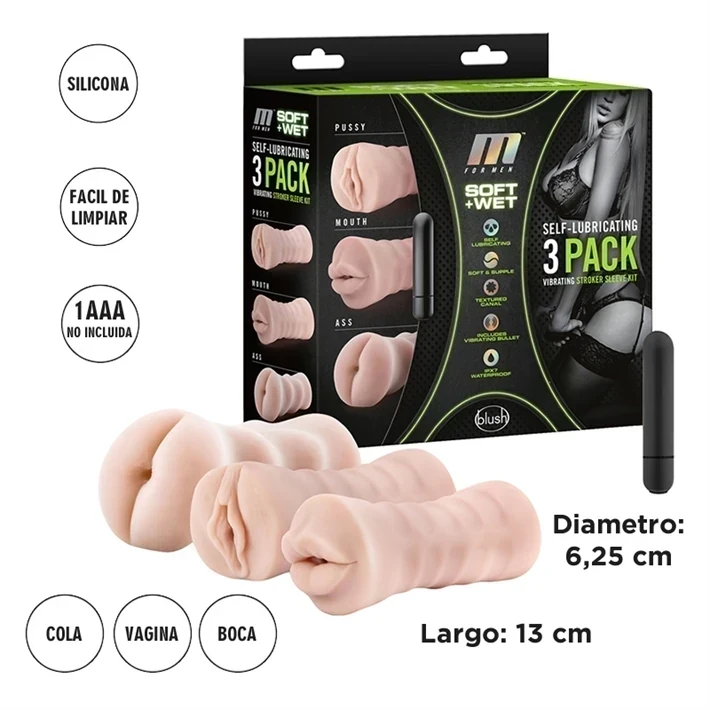  Kit de 3 masturbadores con bala  vibradora
