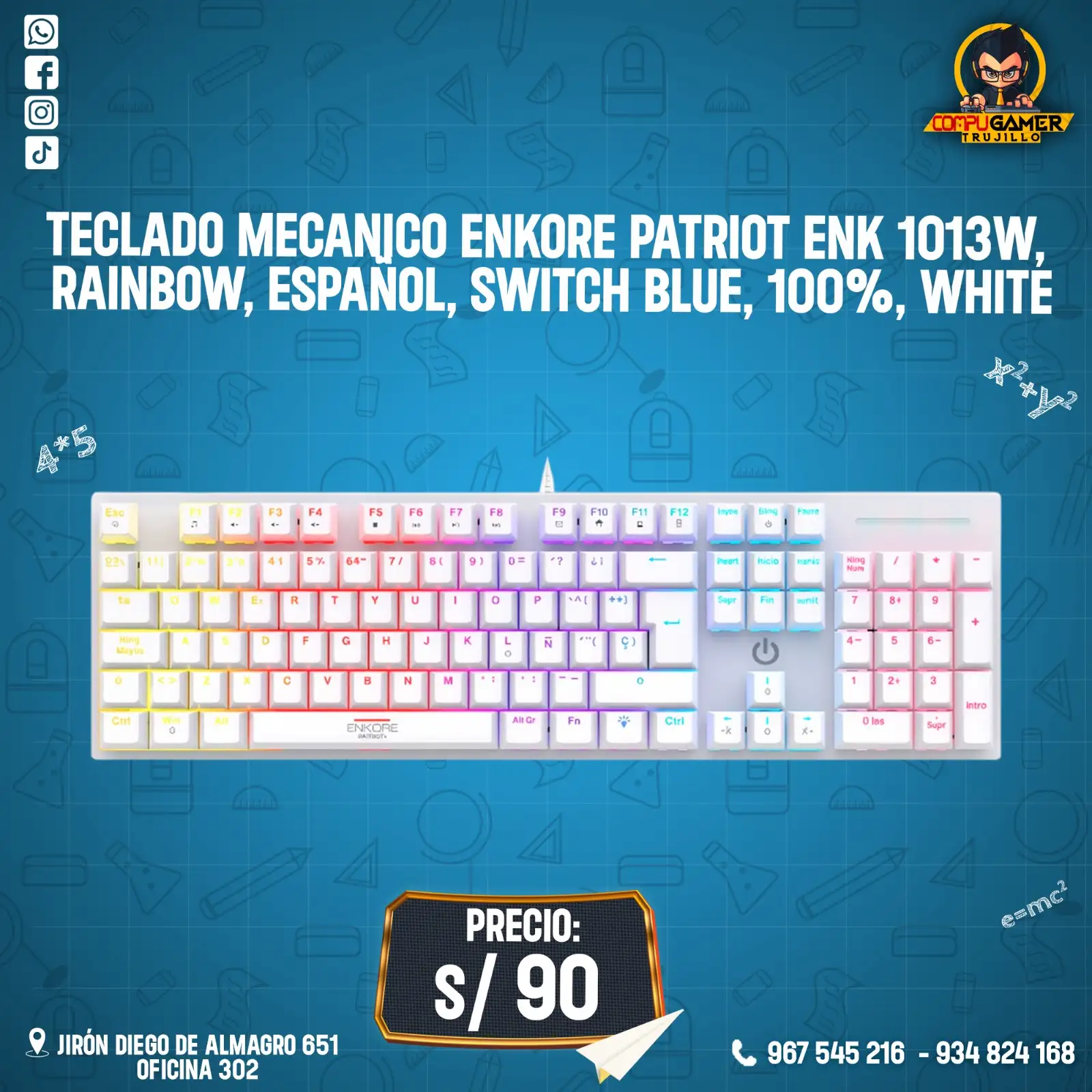 TECLADO MECÁNICO ENKORE PATRIOT ENK 1013W, WHITE