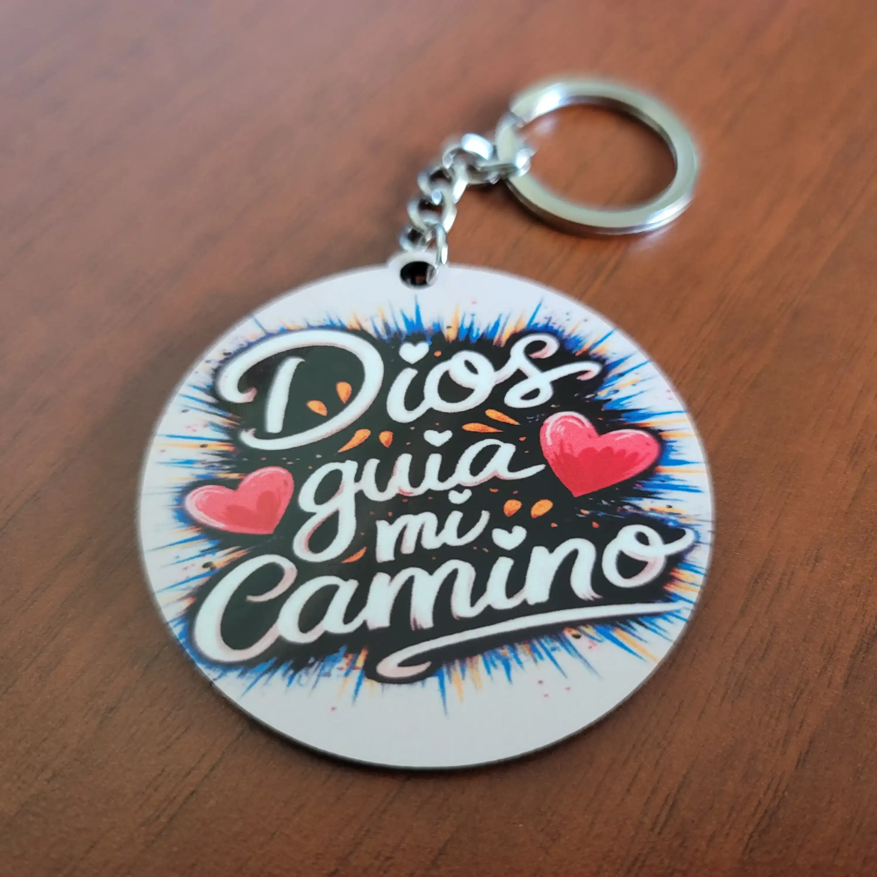 Llavero circular "Dios guía mi camino"