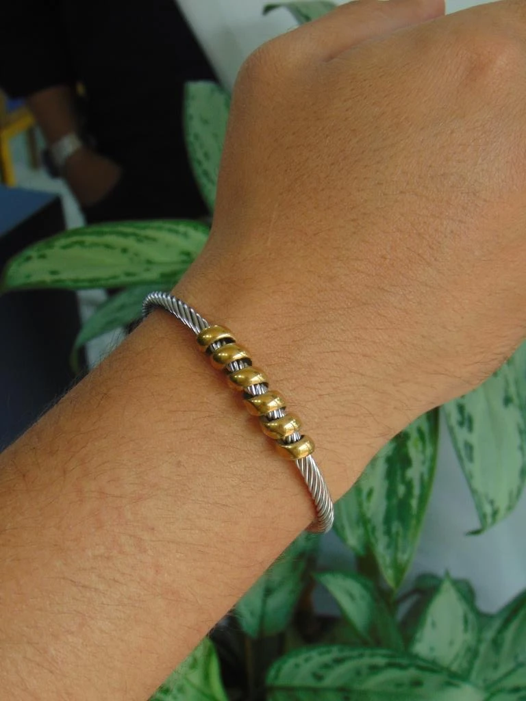 PULSERA ACERO BICOLOR HOMBRE ARO ENTORCHADA PLACA ENROSCA