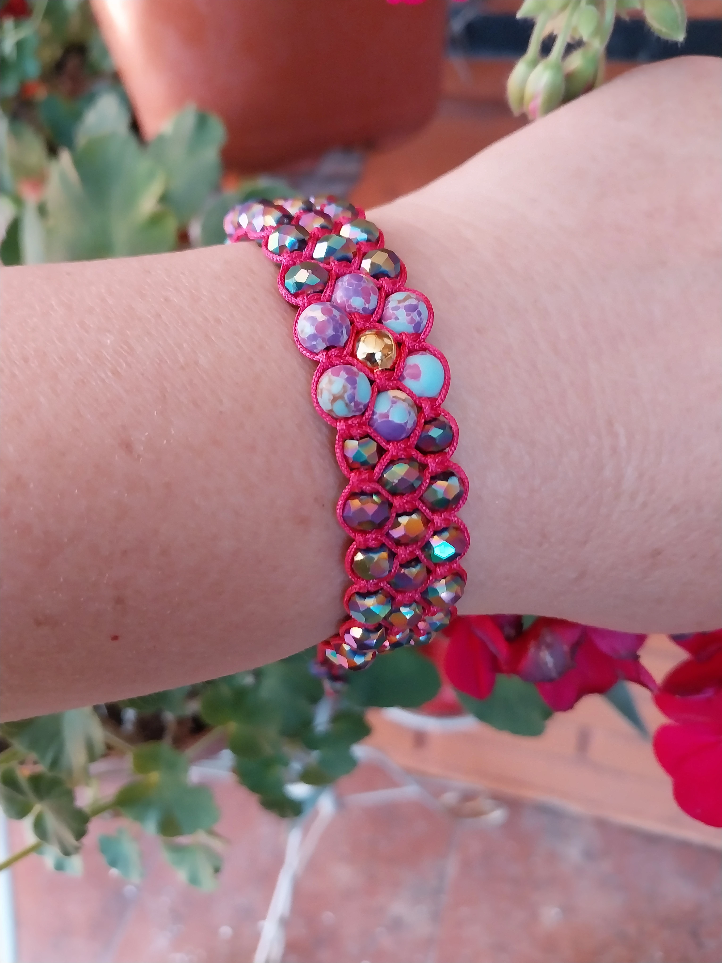 Pulsera Rosa Cristales 3