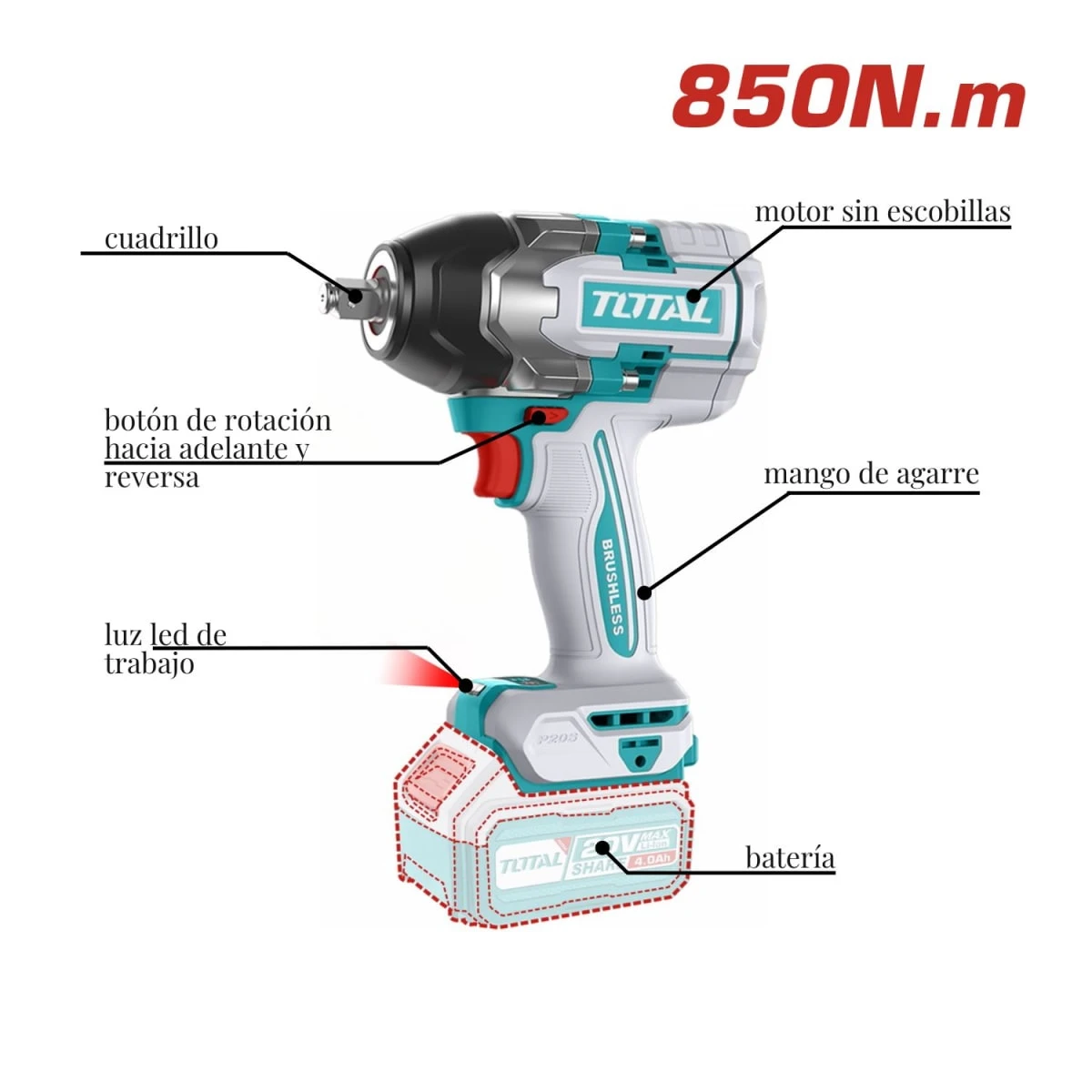 TOSLI240789 Combo llave de impacto 850nm + aspiradora + amoladora industrial total  3