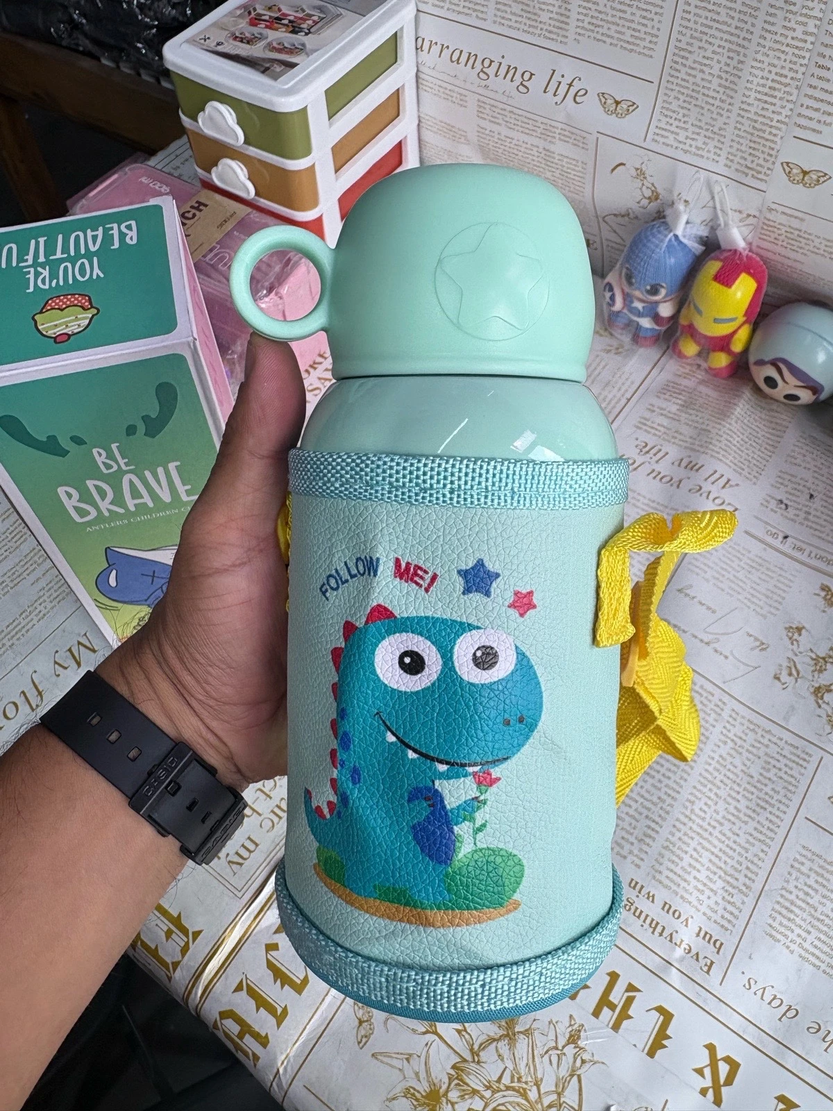 Termo acero inoxidable doble tapa con funda y taza.  5