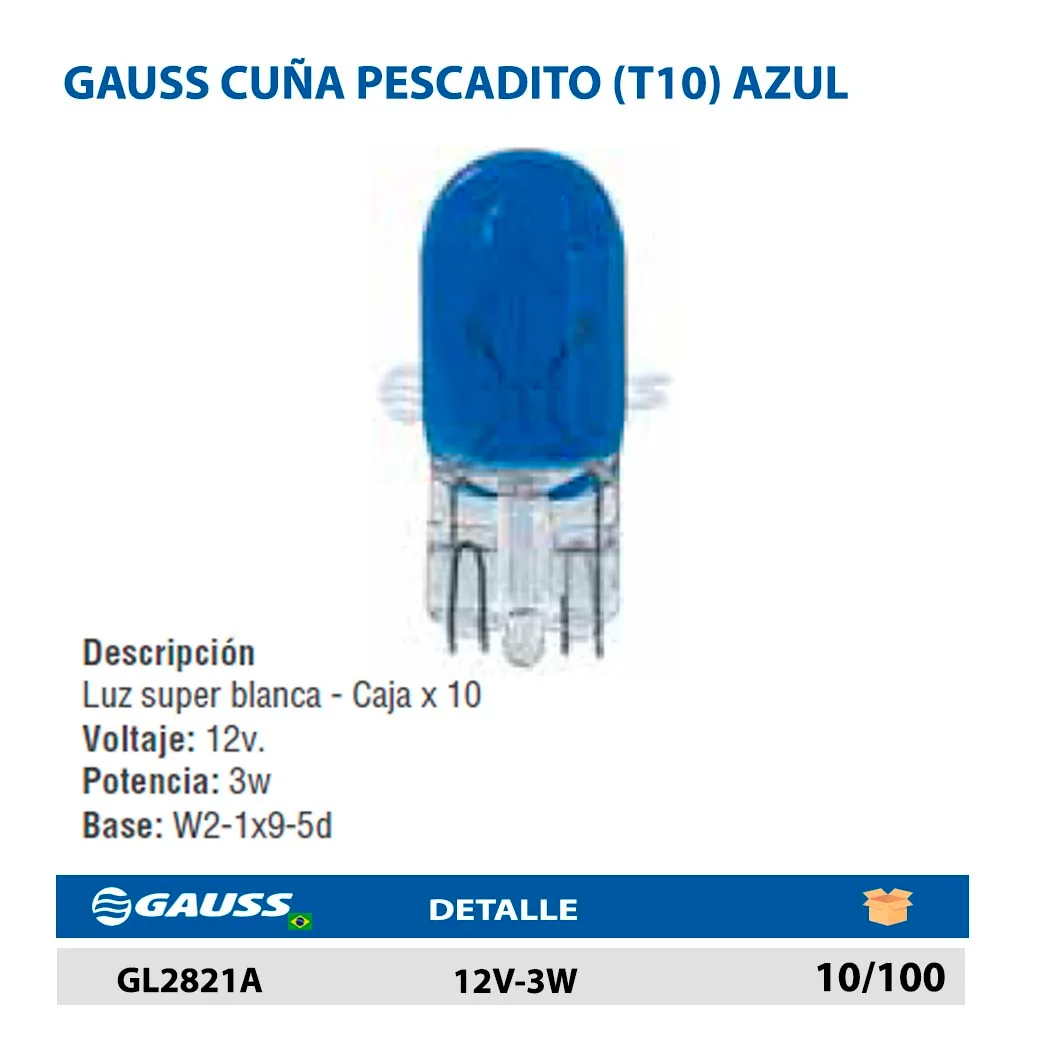 GAUSS CUÑA PESCADITO (T10) AZUL 12V-3W