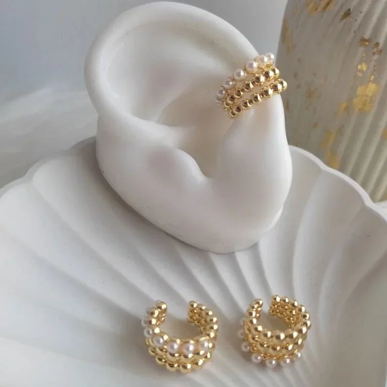 Earcuff triple balin y perlas  2