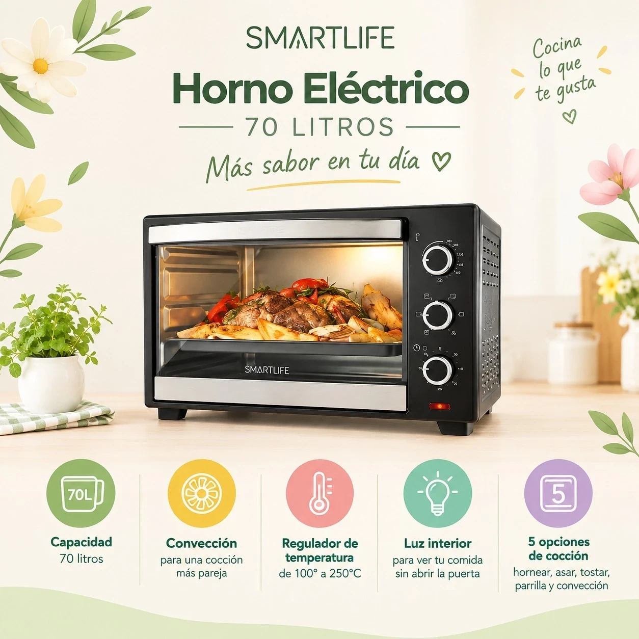HORNO ELECTRICO SMARTLIFE 70 LITROS