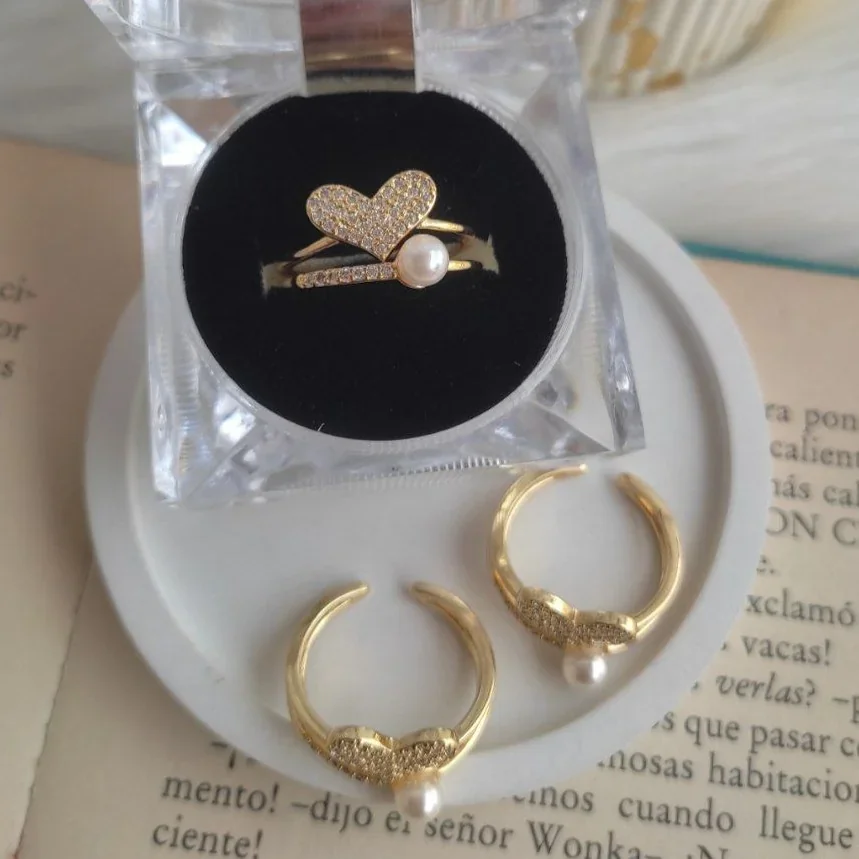 Anillo ajustable corazón y perla  2