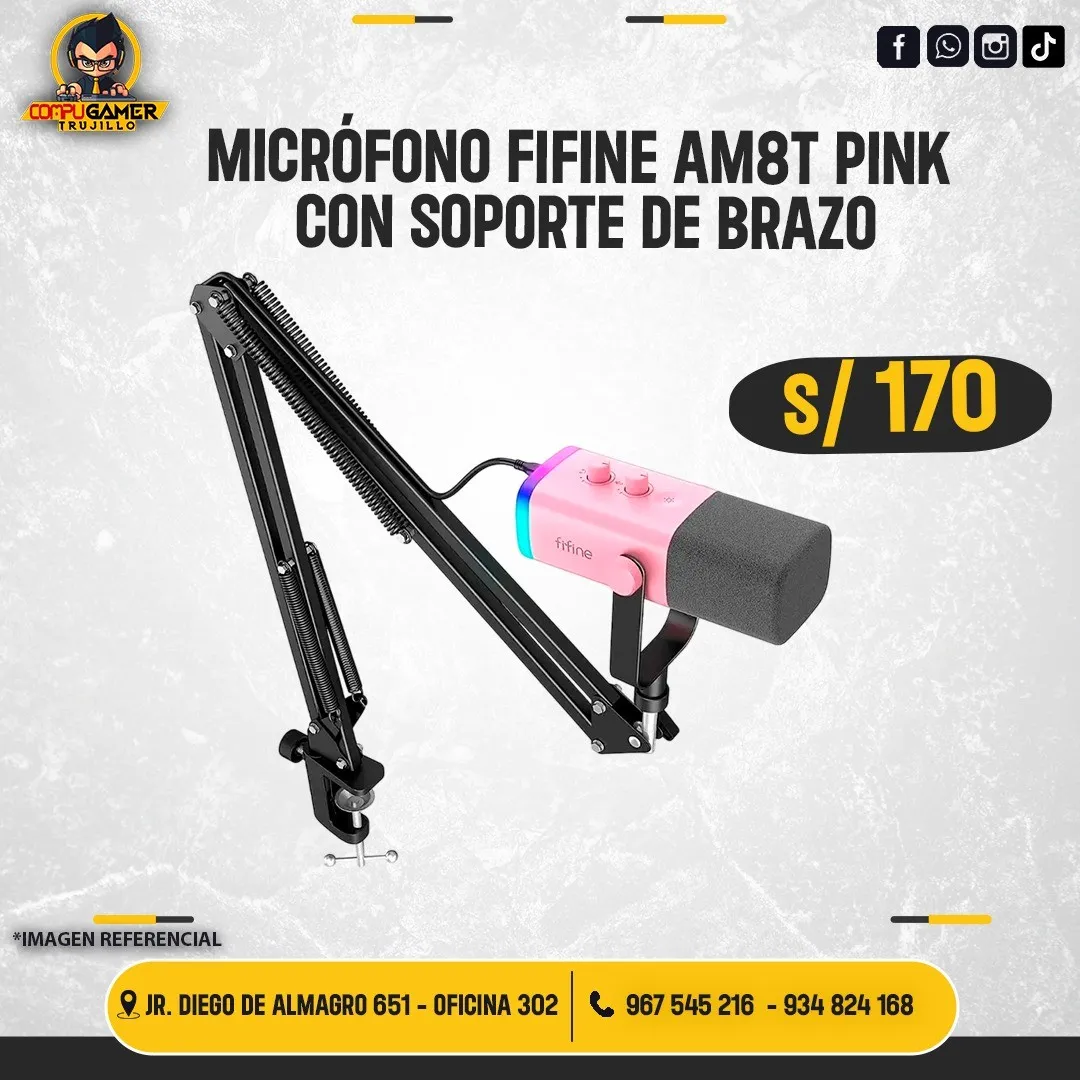 MICRÓFONO FIFINE AM8T PINK CON SOPORTE DE BRAZO 