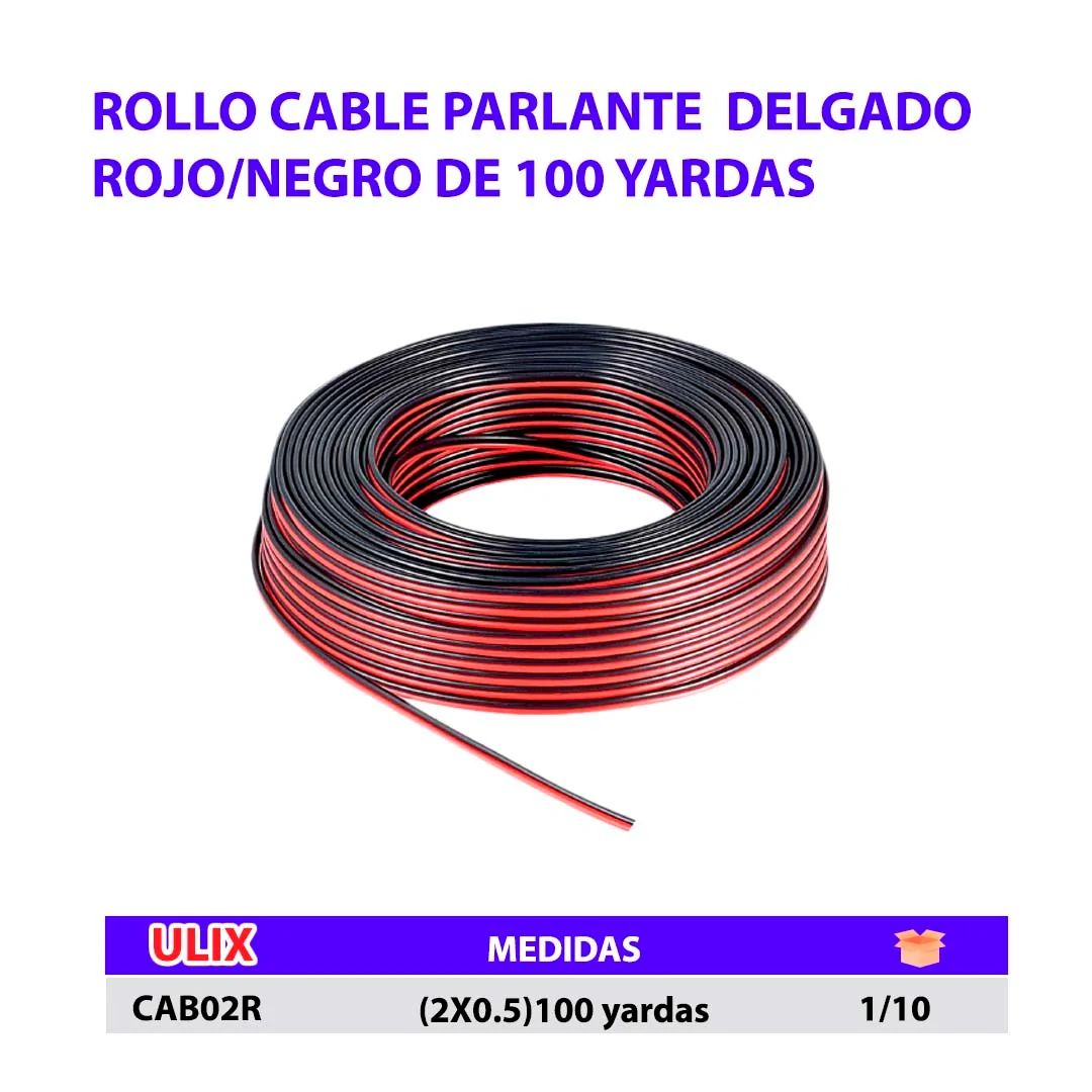 ROLLO CABLE PARLANTE ROJO/NEGRO DELGADO 2 X 0.5 100YDS