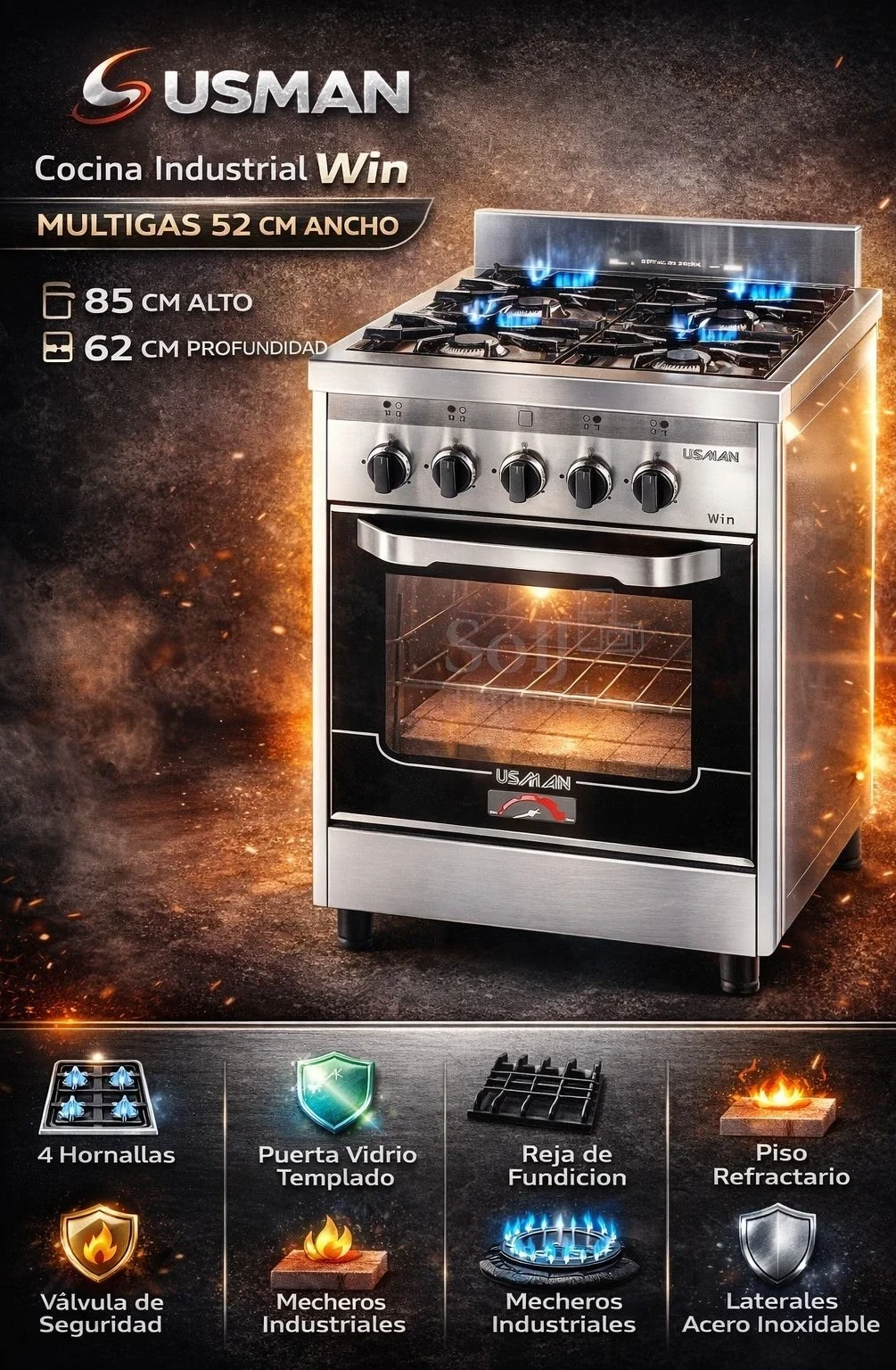 *COCINA INDUSTRIAL USMAN 52CM*