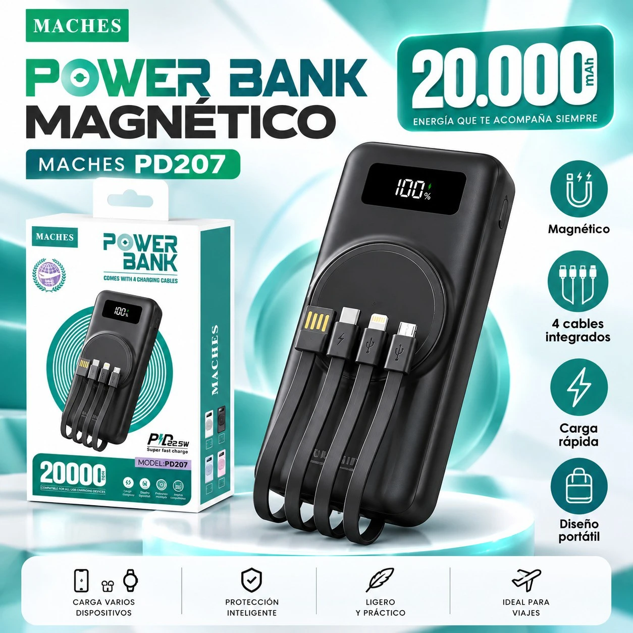 POWER BANK MAGNÉTICO 20.000 mAh CARGA RÁPIDA 