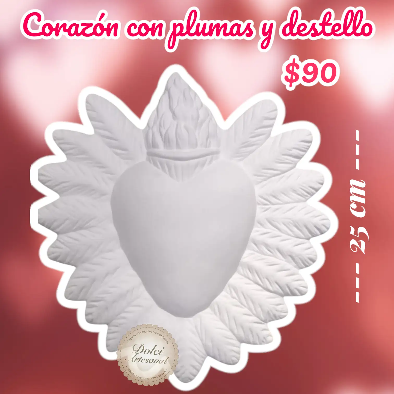 Corazón con plumas y destello 