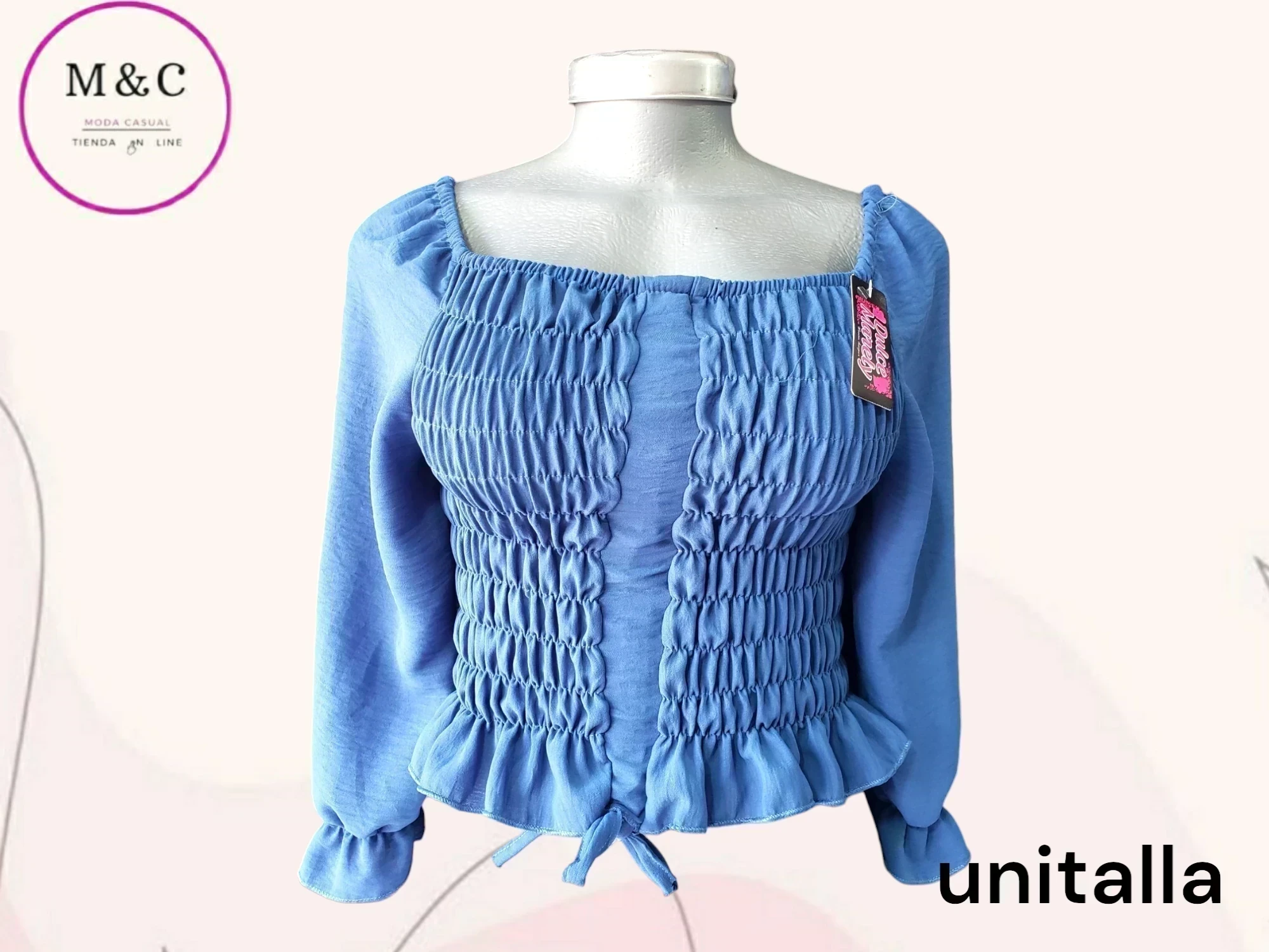 Blusa talle corrugado manga larga, 3 tipos de estilo