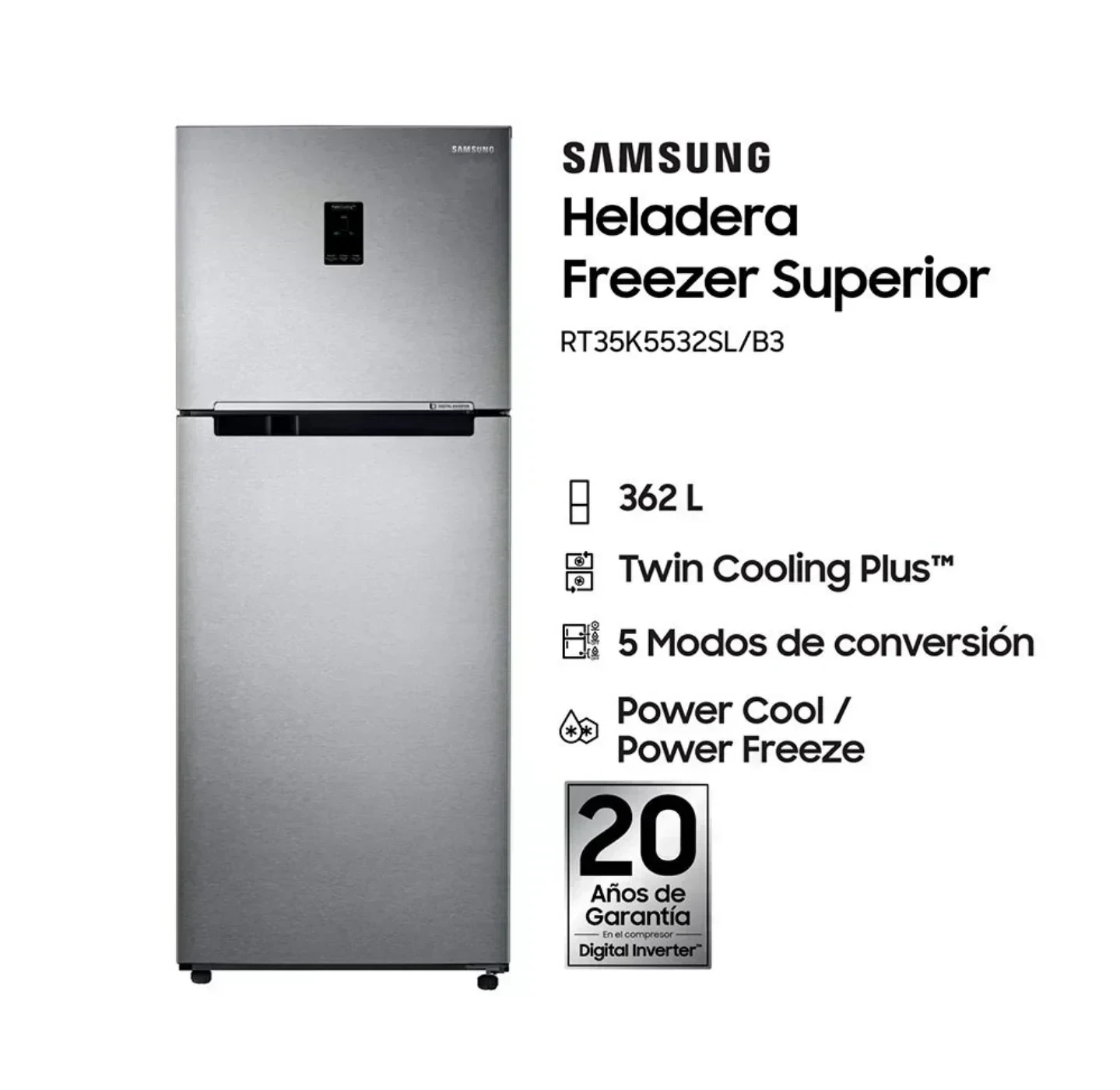 HELADERA SAMSUNG RT35 377L NO FROST SILVER