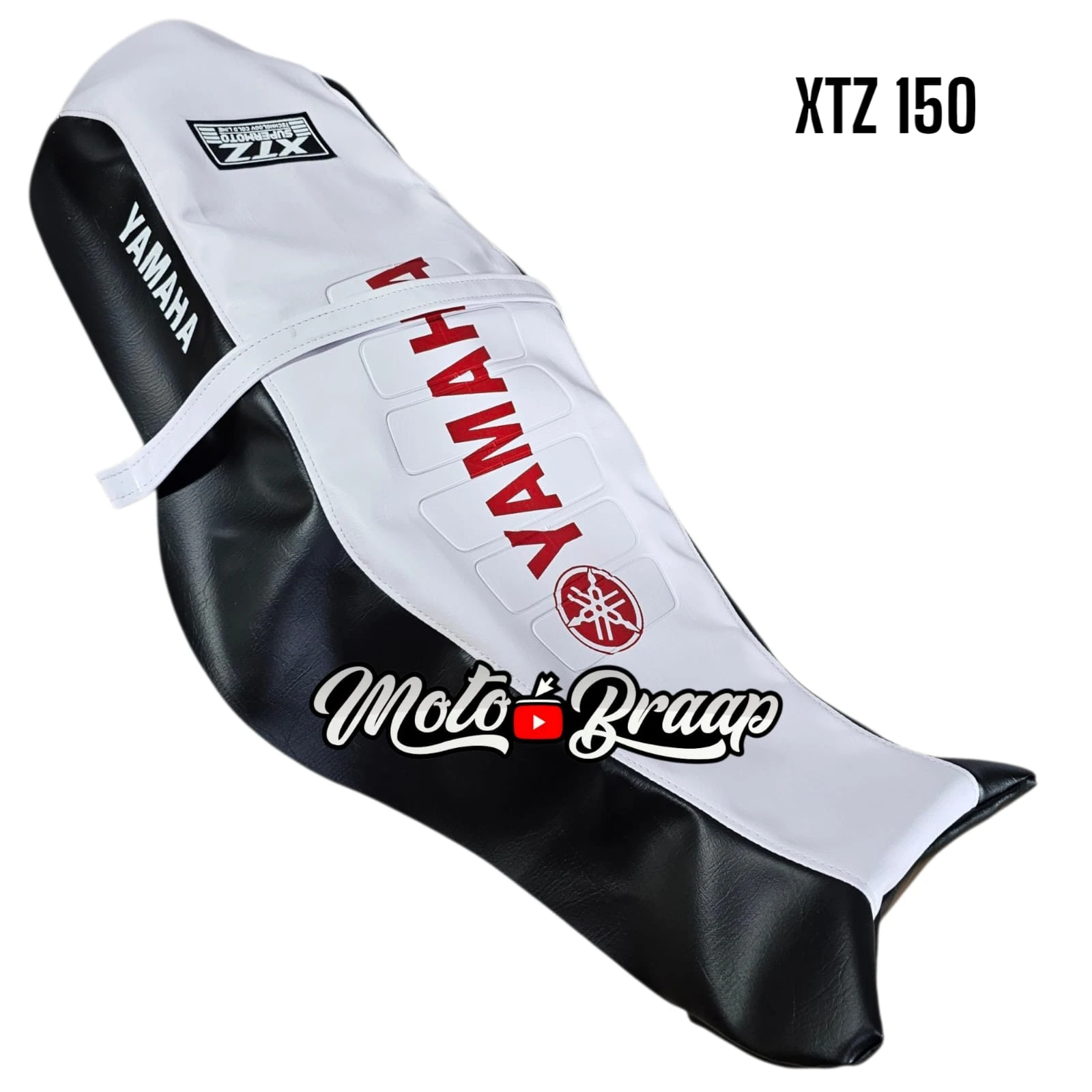 TP XTZ 150 Tapizado super moto blanco negro letrro en medio rojo